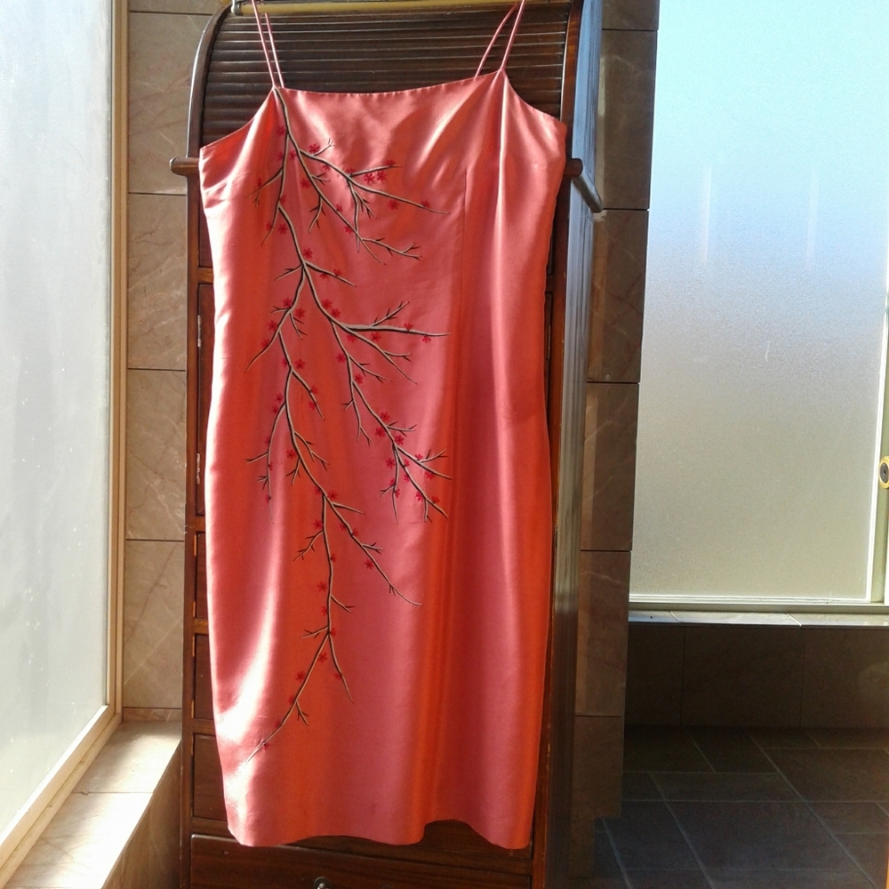 I.N.C. Silk coral pink sheath dress, sleeveless.